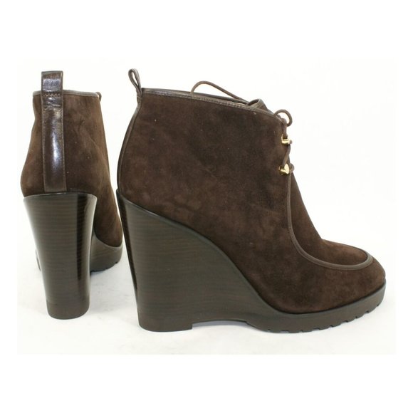 $600 Michael Kors Collection Beth Wedge Booties Boot Rich Suede Brown 37.5 (Z1) - Picture 5 of 8